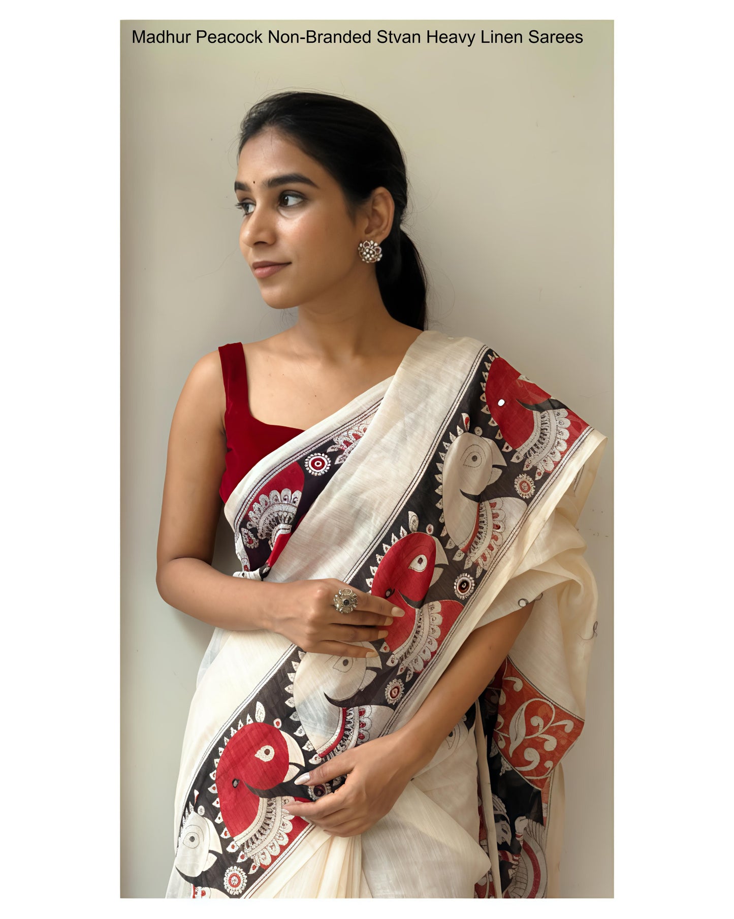 Madhur Peacock Non-Branded Stvan Heavy Linen Sarees