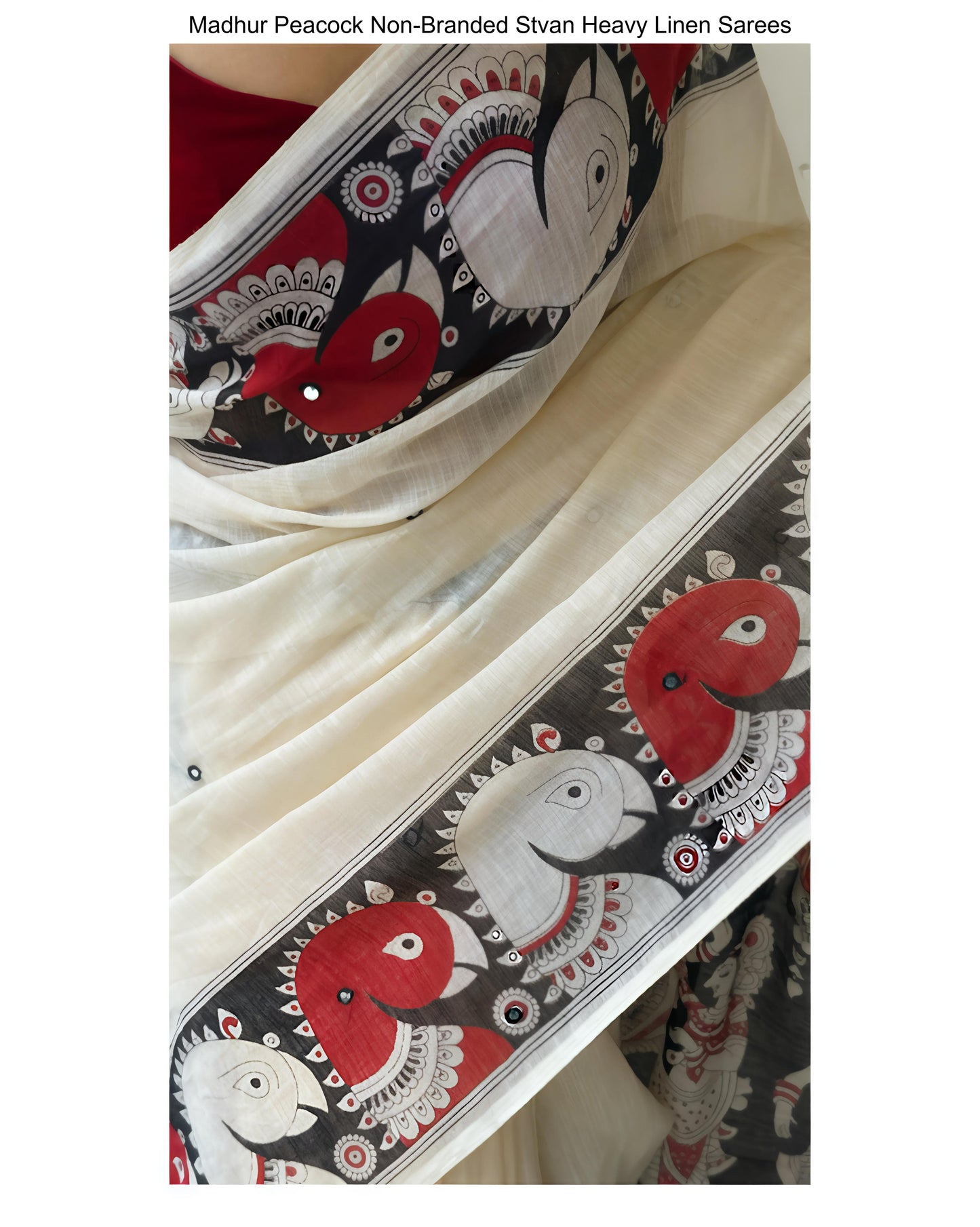 Madhur Peacock Non-Branded Stvan Heavy Linen Sarees