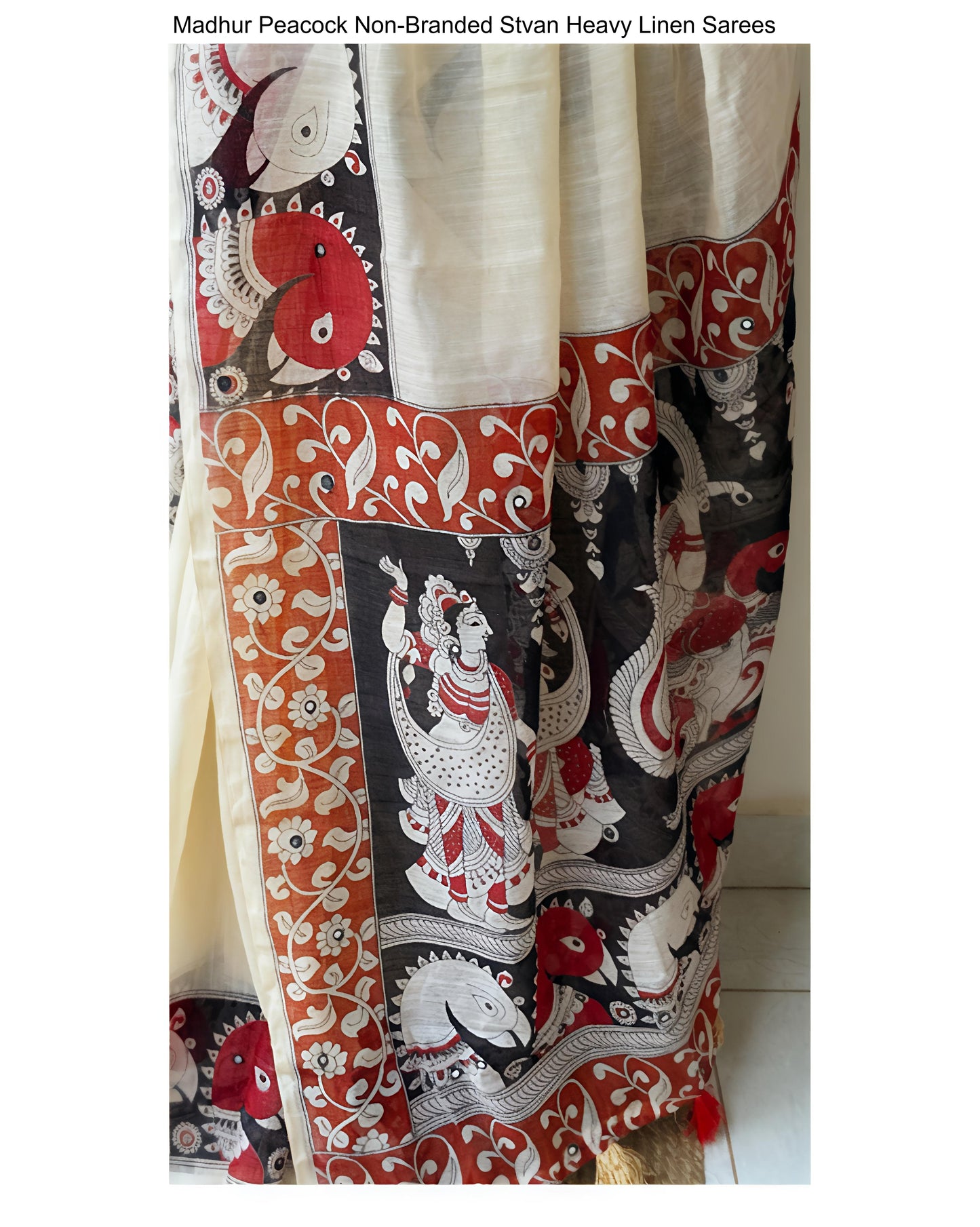 Madhur Peacock Non-Branded Stvan Heavy Linen Sarees