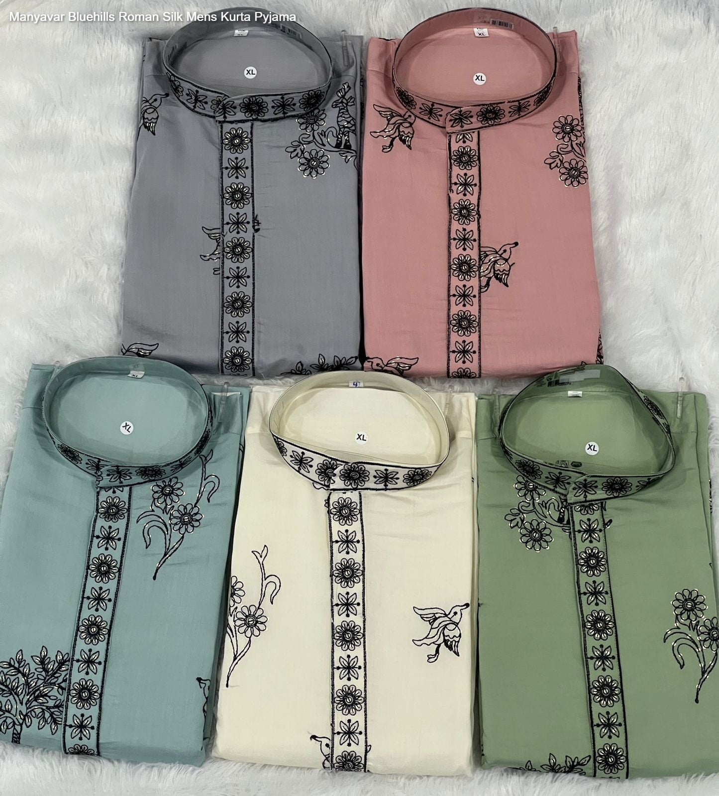 Manyavar Bluehills Roman Silk Mens Kurta Pyjama