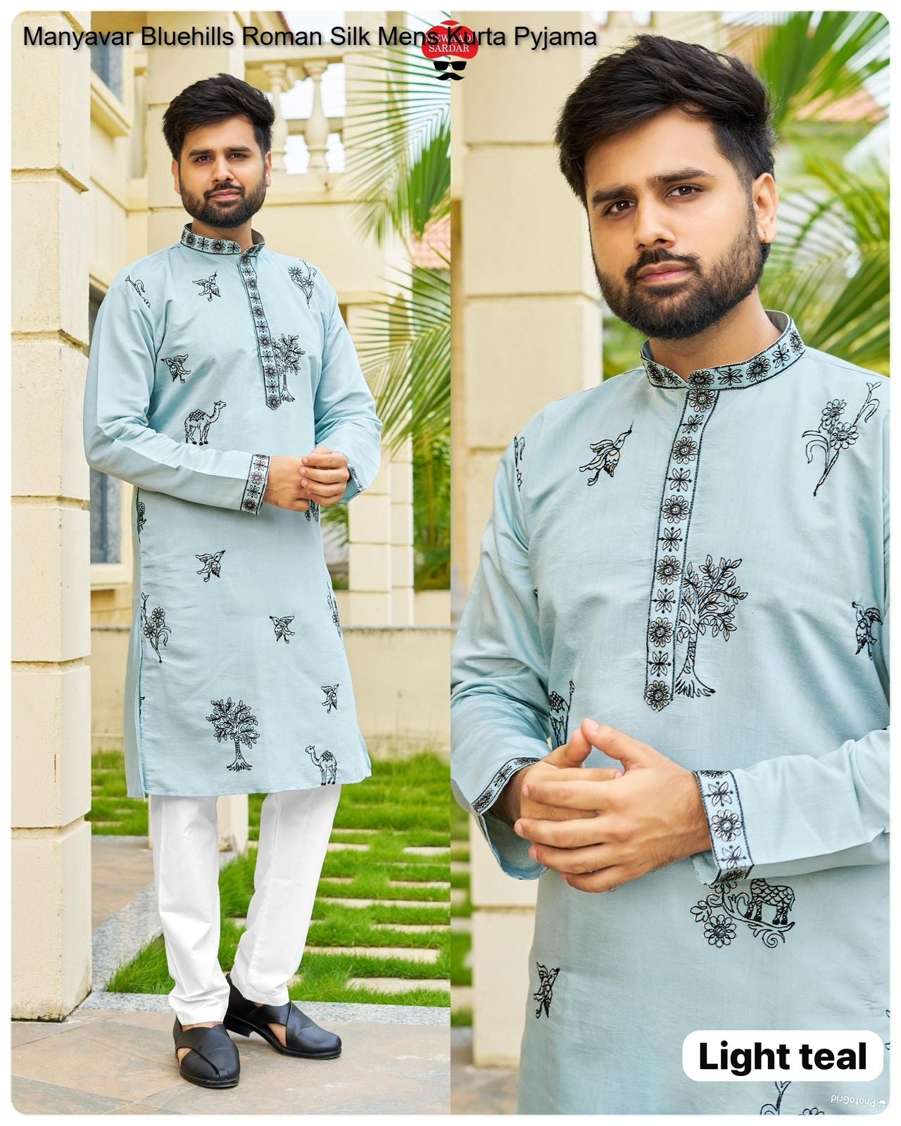 Manyavar Bluehills Roman Silk Mens Kurta Pyjama