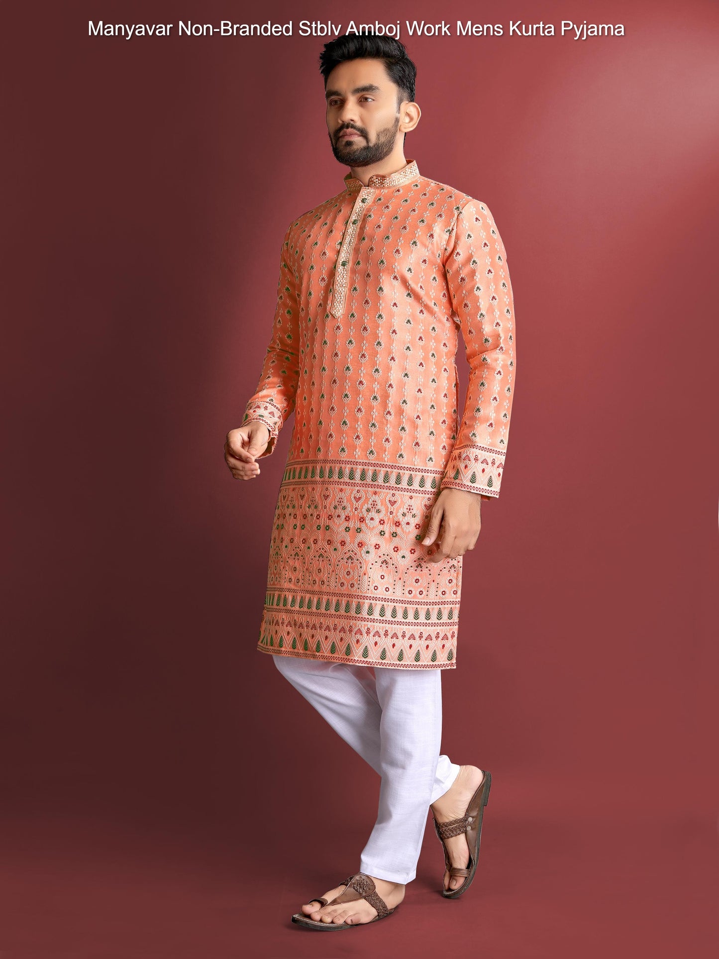 Manyavar Non-Branded Stblv Amboj Work Mens Kurta Pyjama