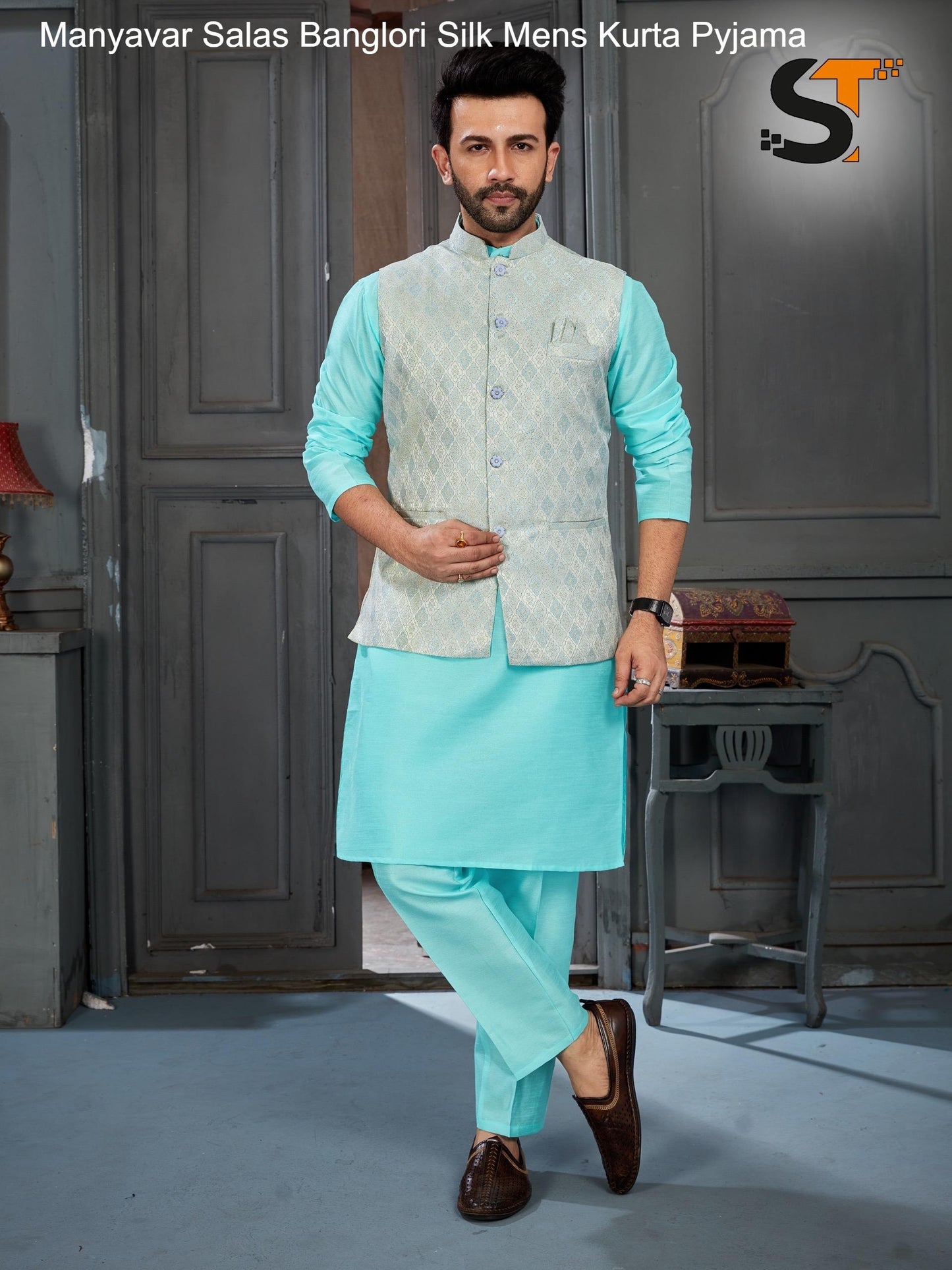 Manyavar Salas Banglori Silk Mens Kurta Pyjama