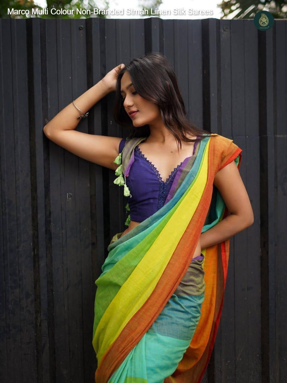 Marco Multi Colour Non-Branded Stmah Linen Silk Sarees