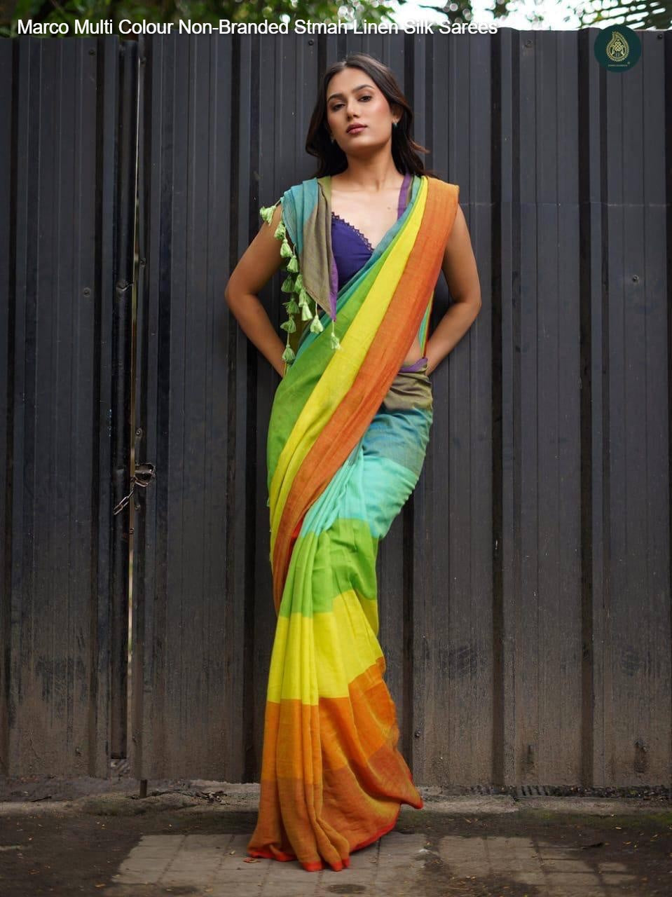 Marco Multi Colour Non-Branded Stmah Linen Silk Sarees