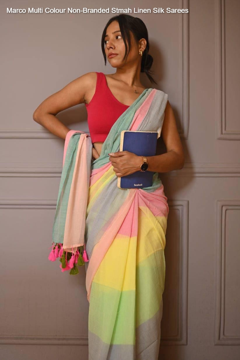 Marco Multi Colour Non-Branded Stmah Linen Silk Sarees