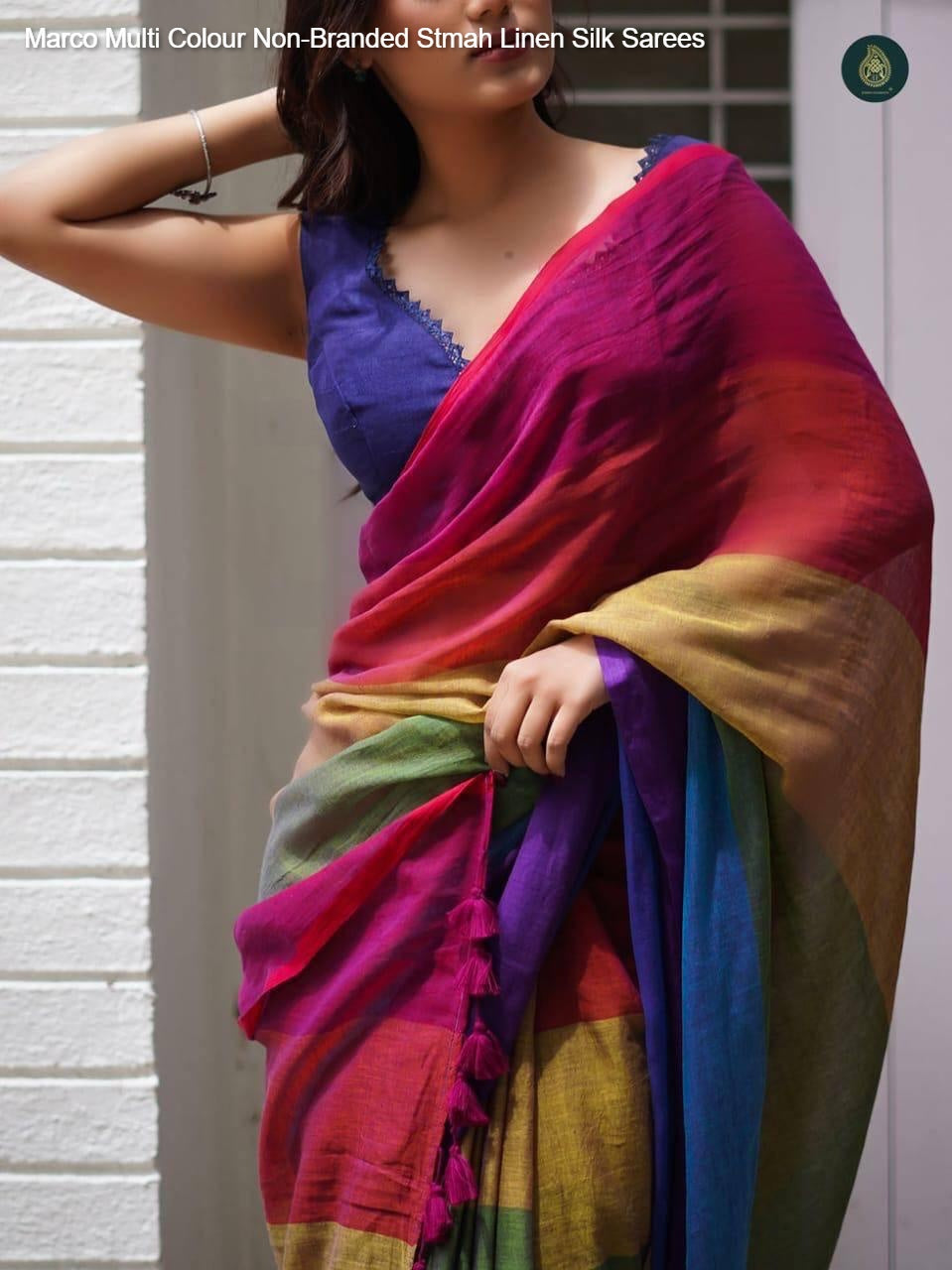 Marco Multi Colour Non-Branded Stmah Linen Silk Sarees