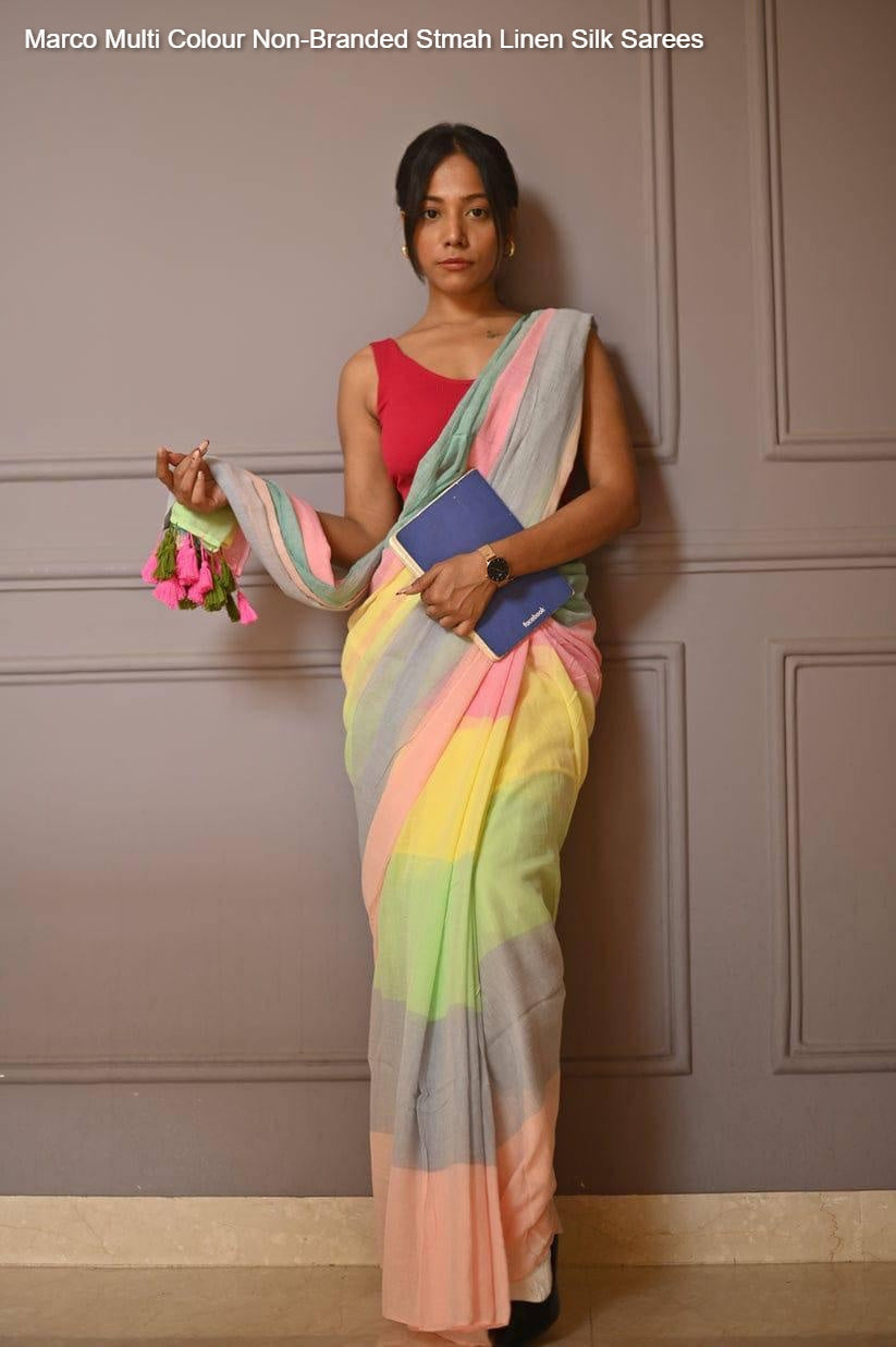 Marco Multi Colour Non-Branded Stmah Linen Silk Sarees