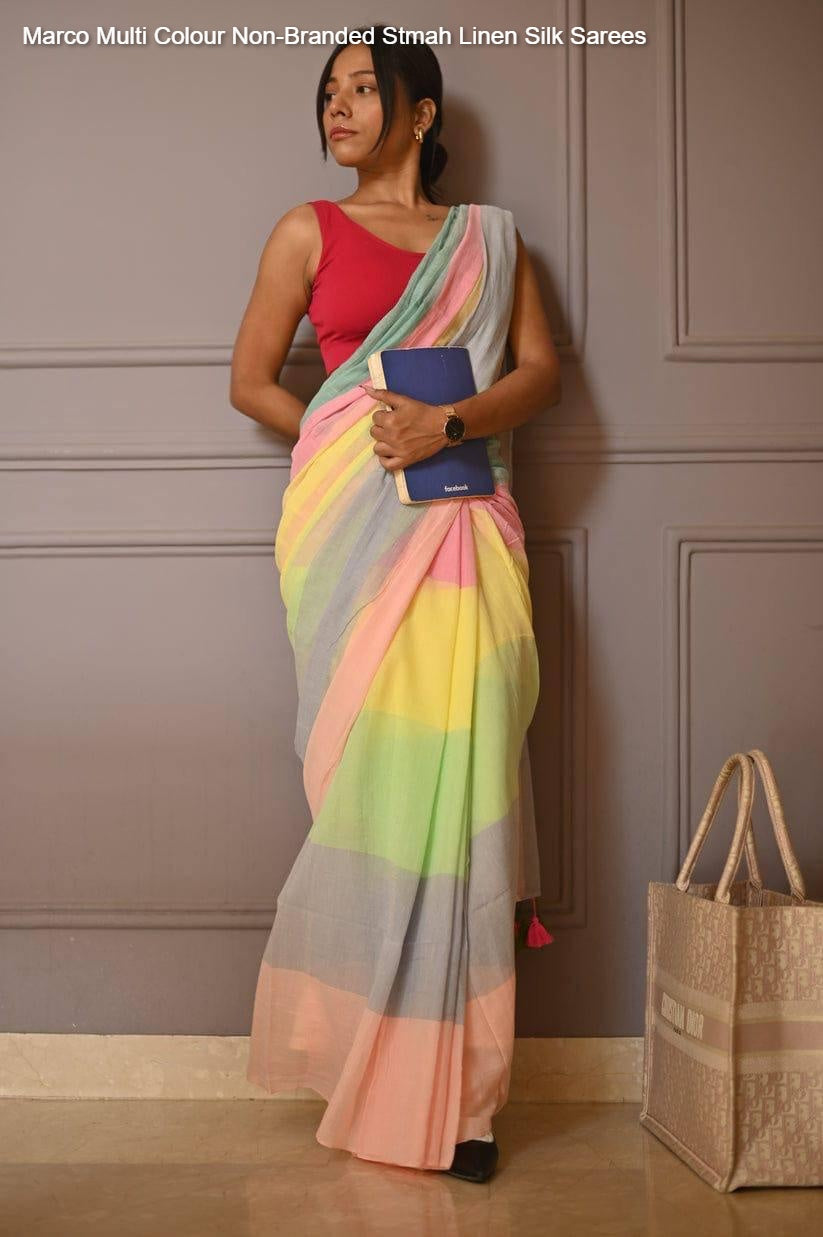 Marco Multi Colour Non-Branded Stmah Linen Silk Sarees