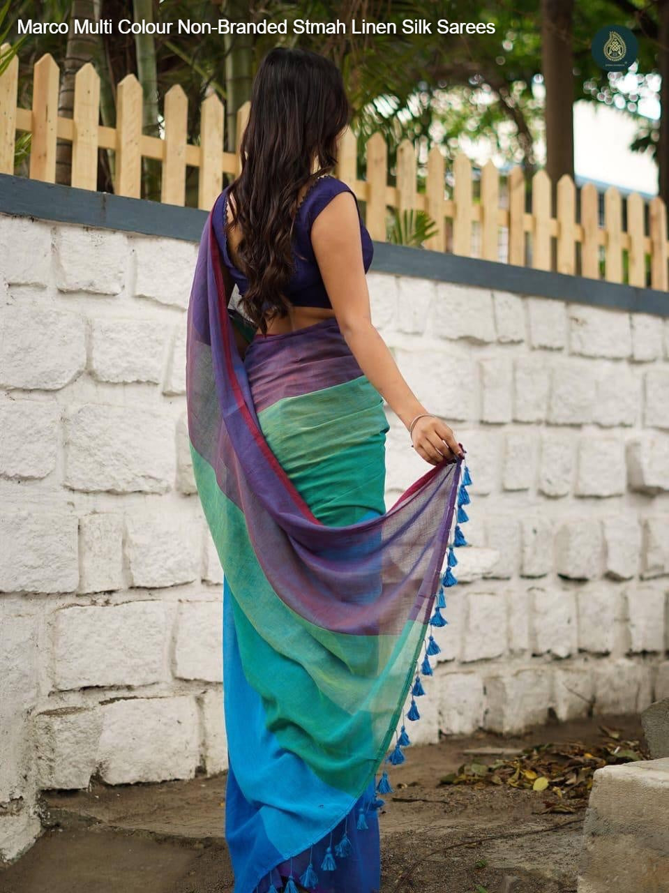 Marco Multi Colour Non-Branded Stmah Linen Silk Sarees