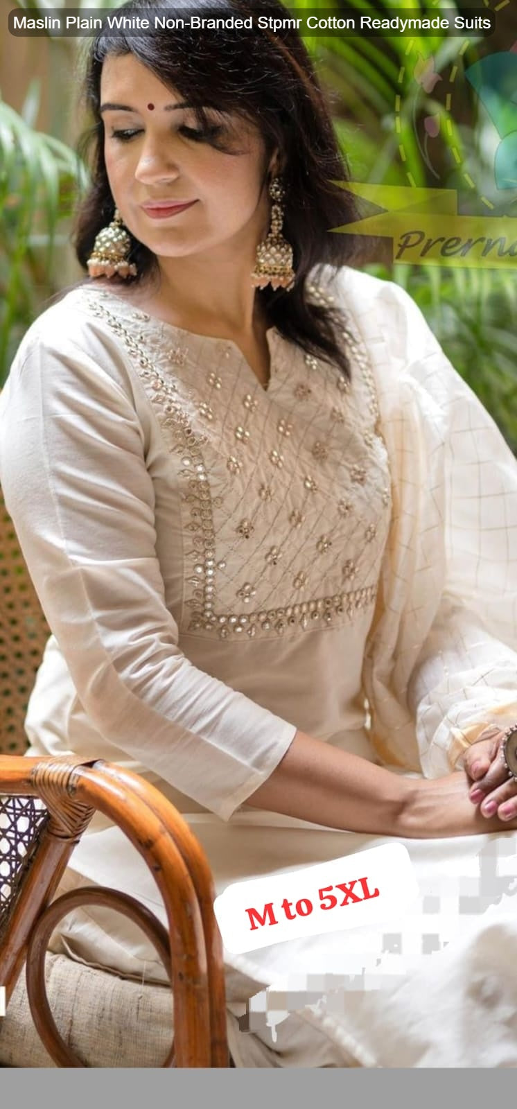 Maslin Plain White Non-Branded Stpmr Cotton Readymade Suits