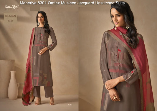 Meheriya 8301 Omtex Musleen Jacquard Unstitched Suits