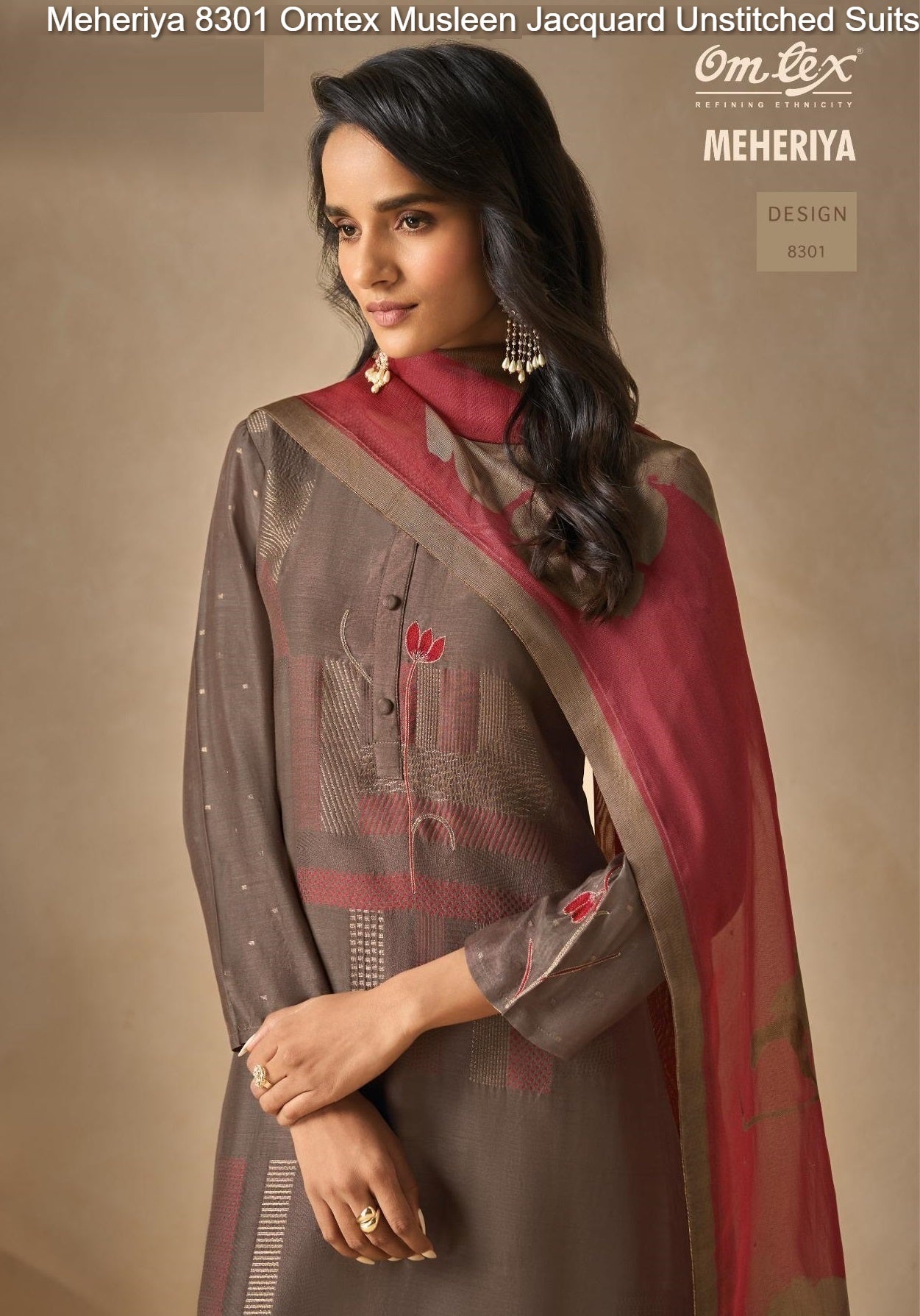 Meheriya 8301 Omtex Musleen Jacquard Unstitched Suits