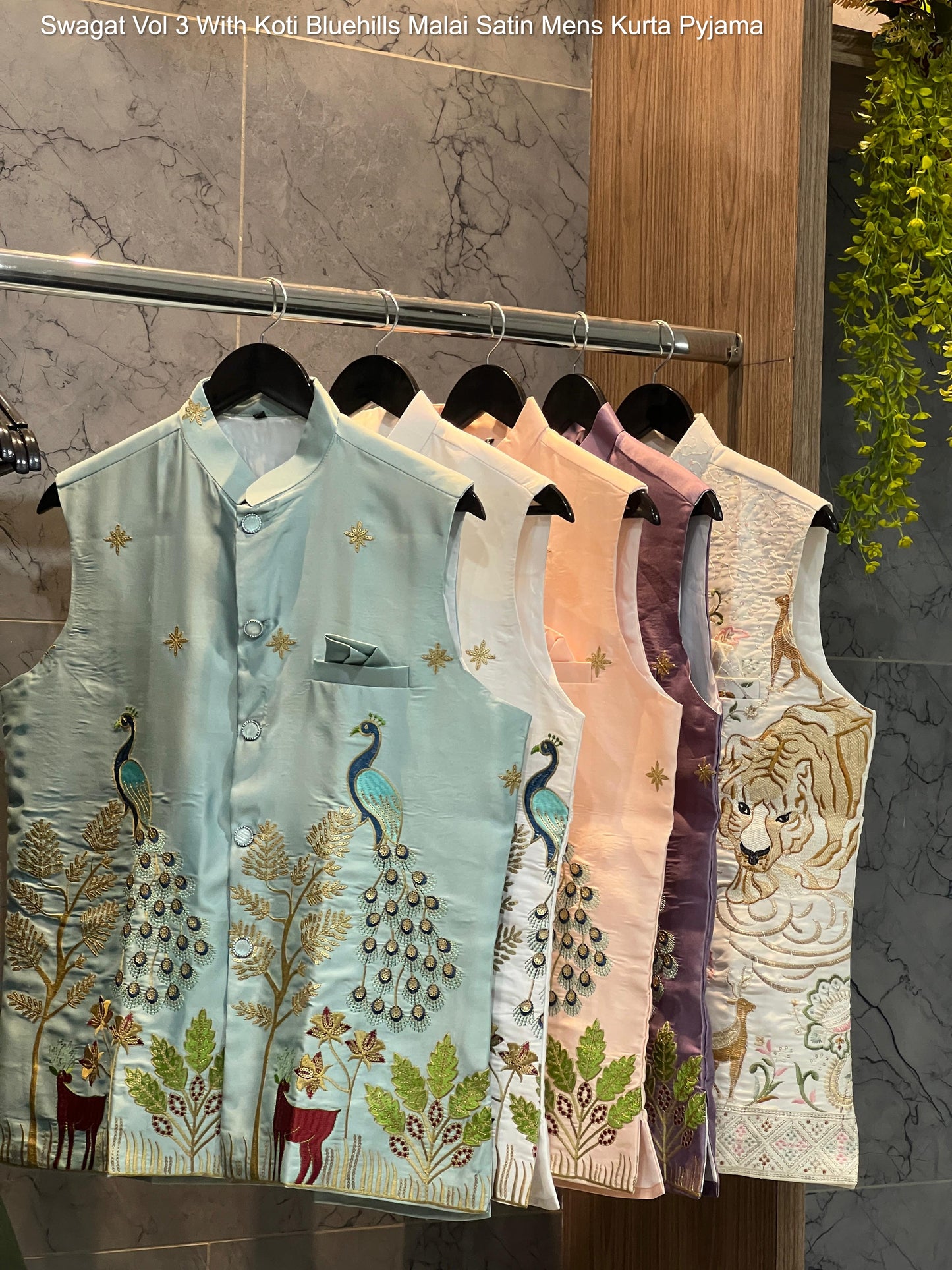 Mewaadi Sardar Swagat Vol 3 With Koti Bluehills Malai Satin Mens Kurta Pyjama