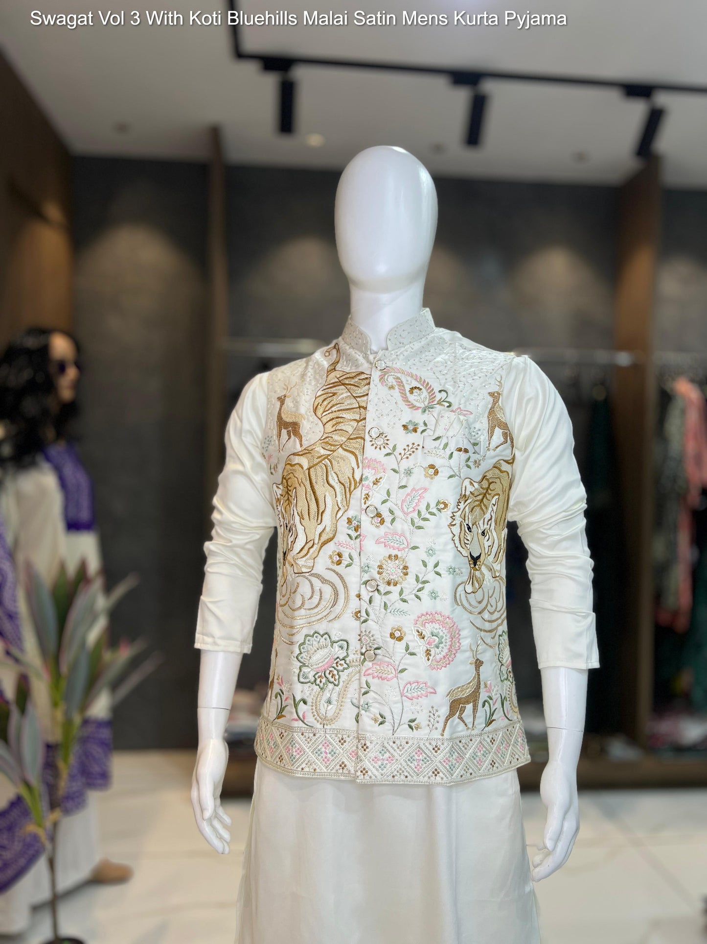 Mewaadi Sardar Swagat Vol 3 With Koti Bluehills Malai Satin Mens Kurta Pyjama