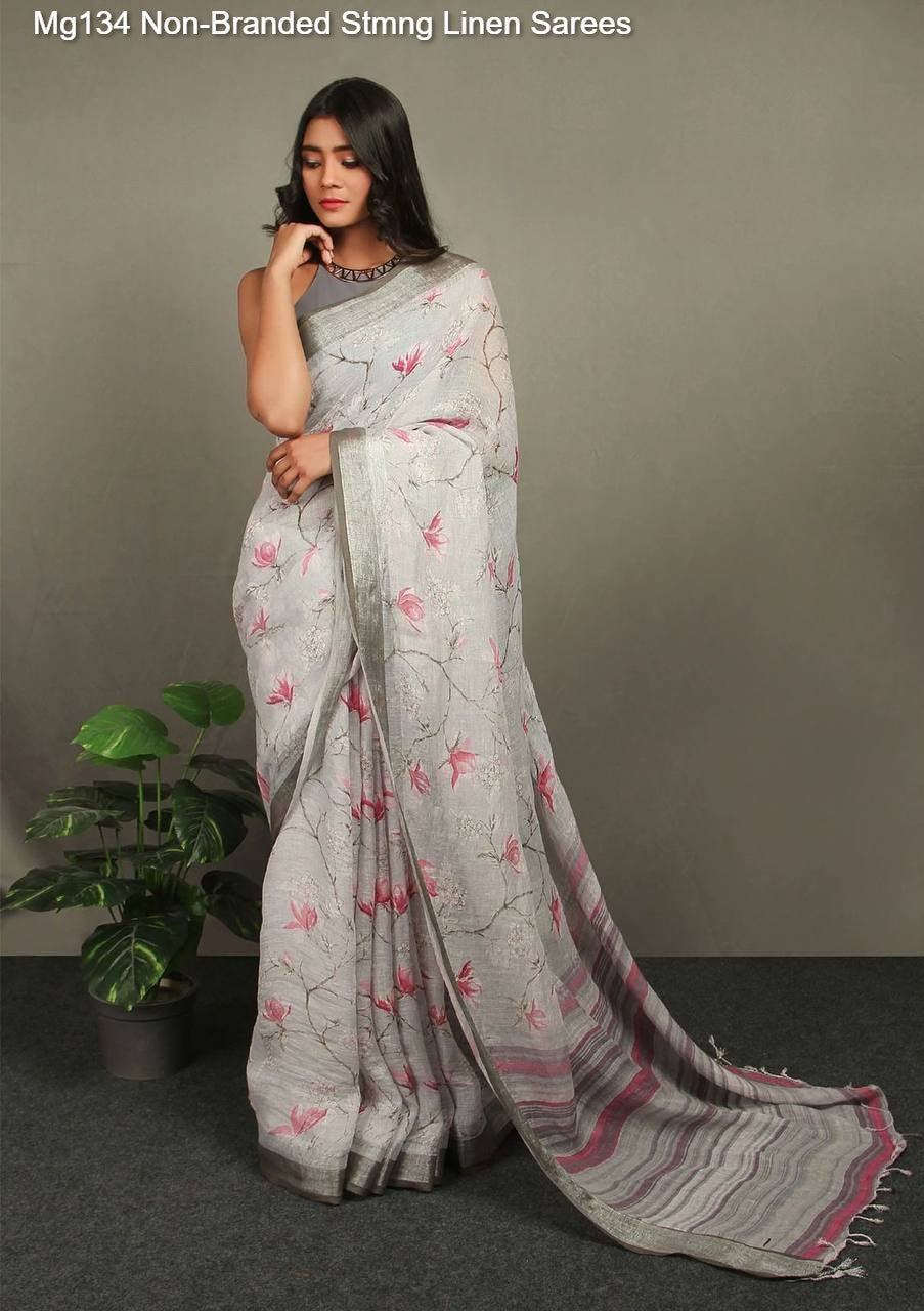 Mg134 Non-Branded Stmng Linen Sarees