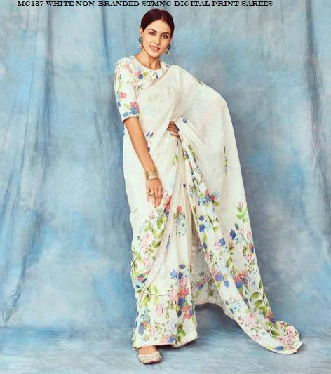 Mg137 White Non-Branded Stmng Digital Print Sarees