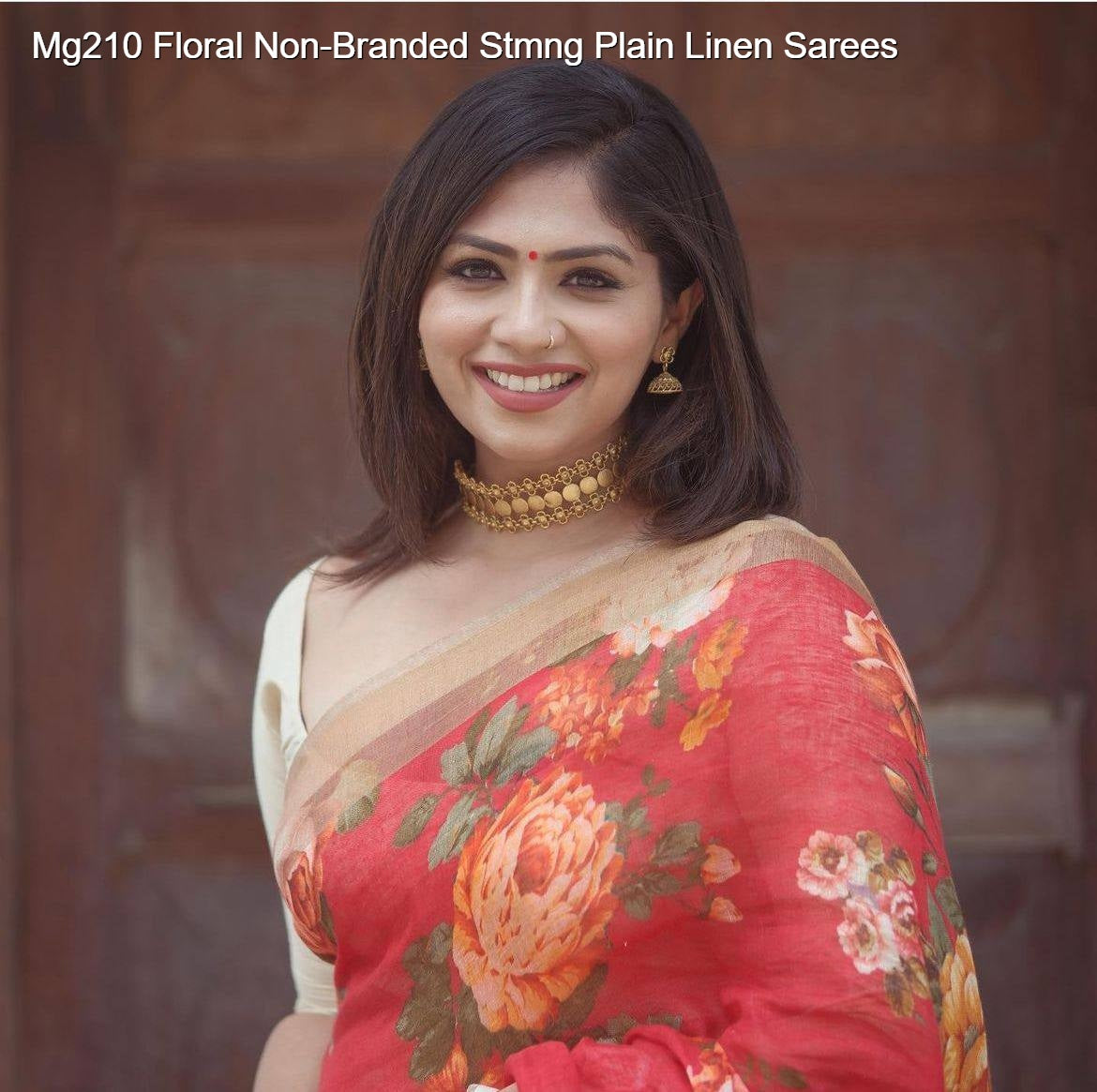 Mg210 Floral Non-Branded Stmng Plain Linen Sarees