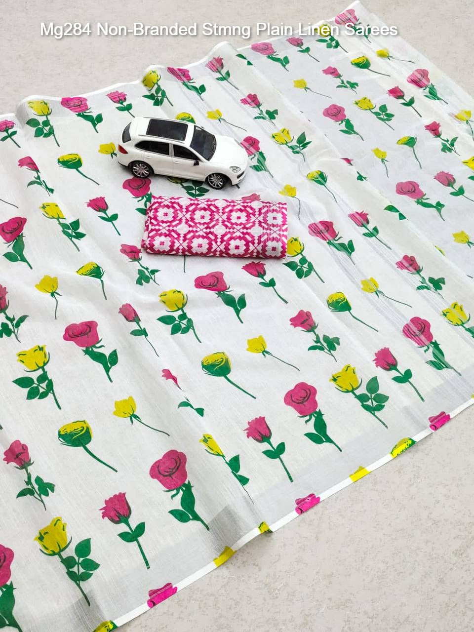 Mg284 Non-Branded Stmng Plain Linen Sarees