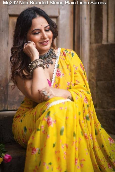 Mg292 Non-Branded Stmng Plain Linen Sarees