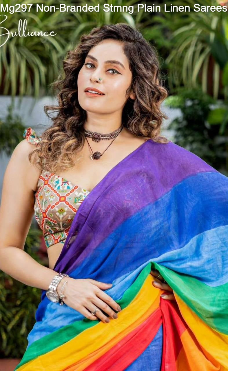 Mg297 Non-Branded Stmng Plain Linen Sarees