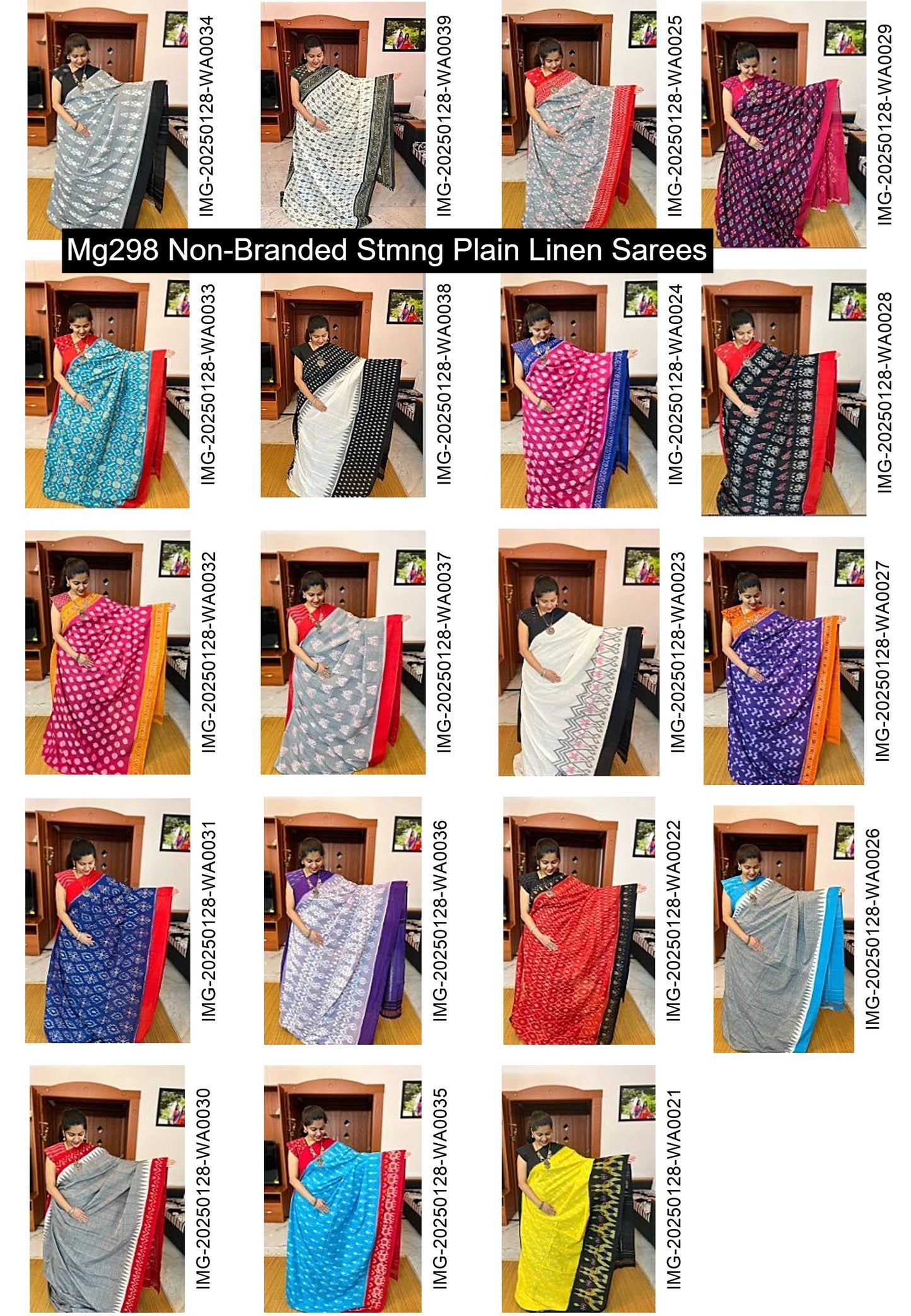 Mg298 Non-Branded Stmng Plain Linen Sarees