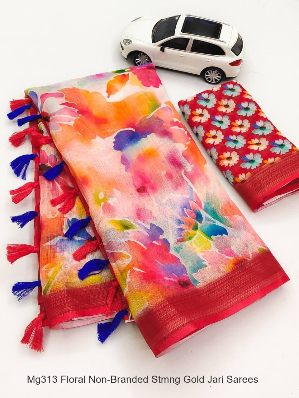 Mg313 Floral Non-Branded Stmng Gold Jari Sarees
