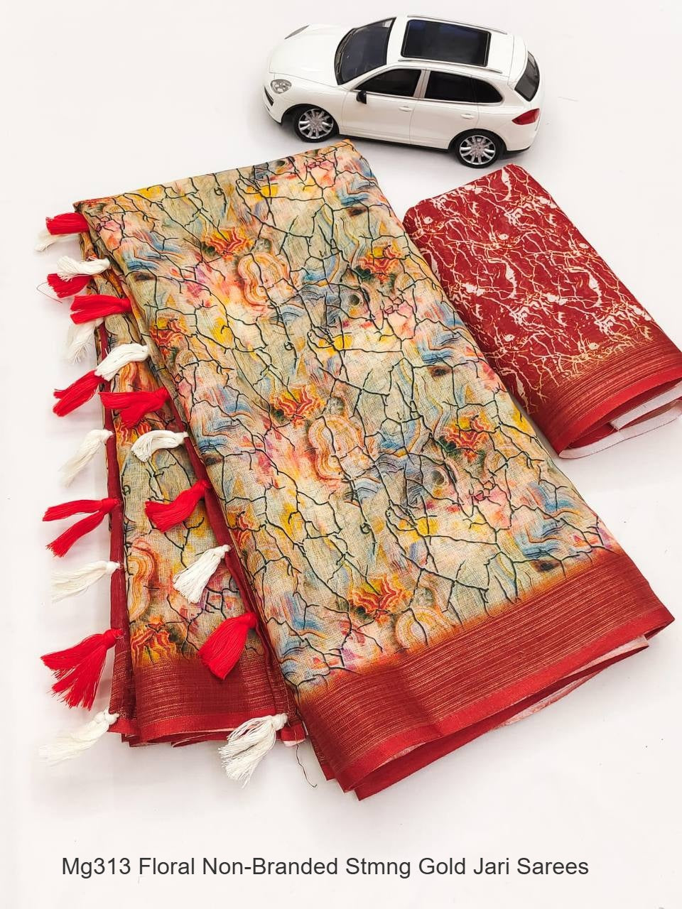 Mg313 Floral Non-Branded Stmng Gold Jari Sarees