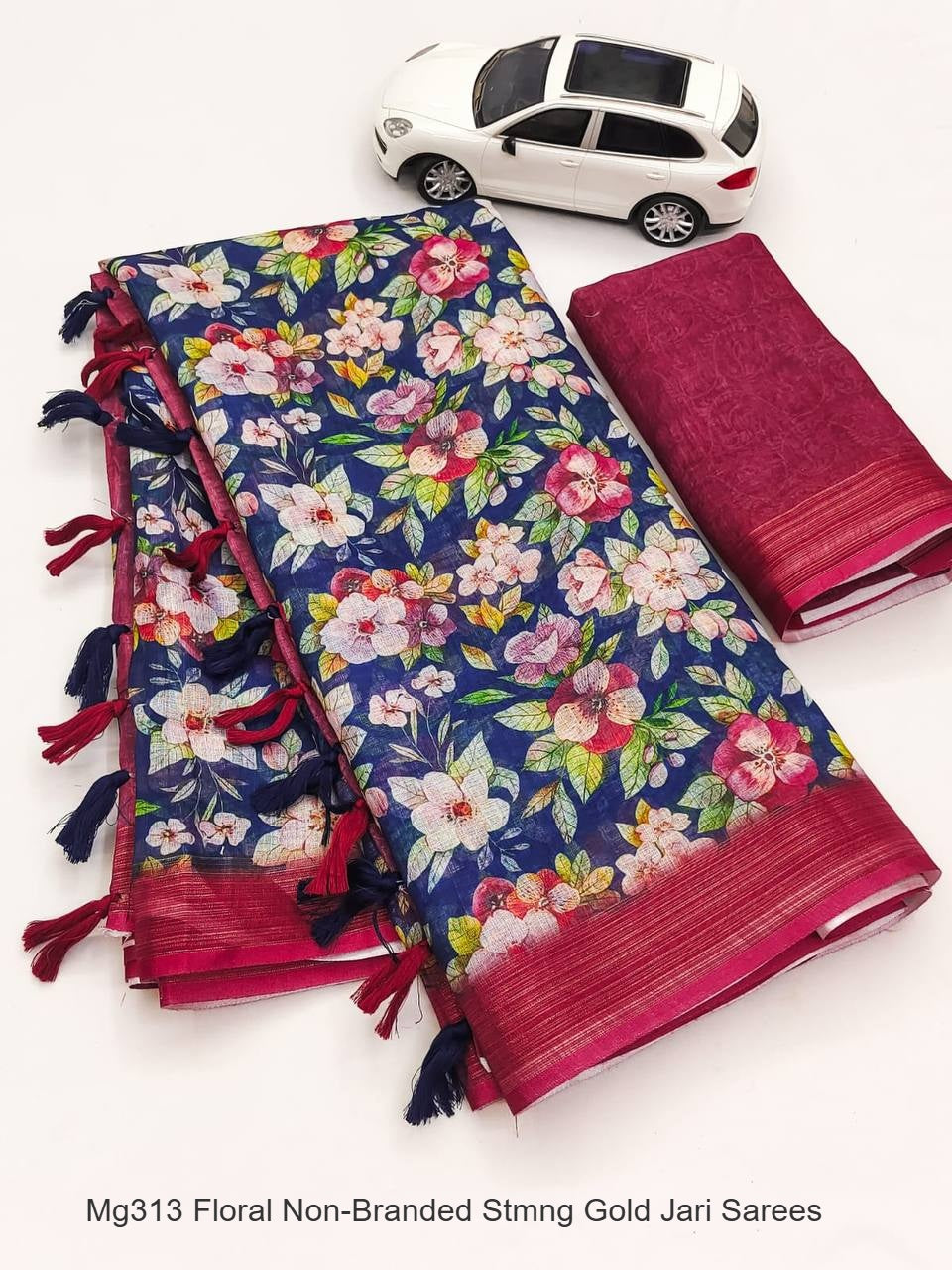 Mg313 Floral Non-Branded Stmng Gold Jari Sarees
