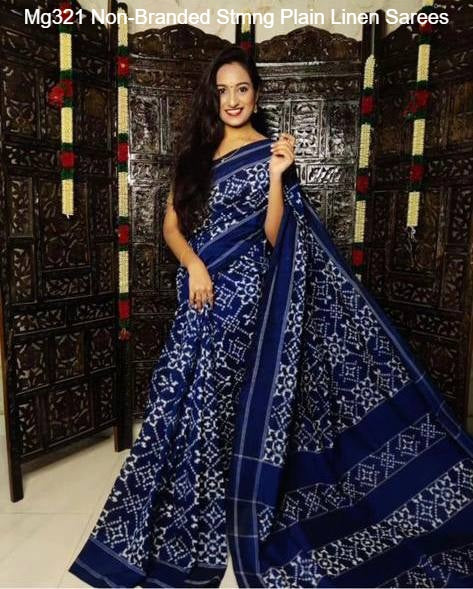 Mg321 Non-Branded Stmng Plain Linen Sarees