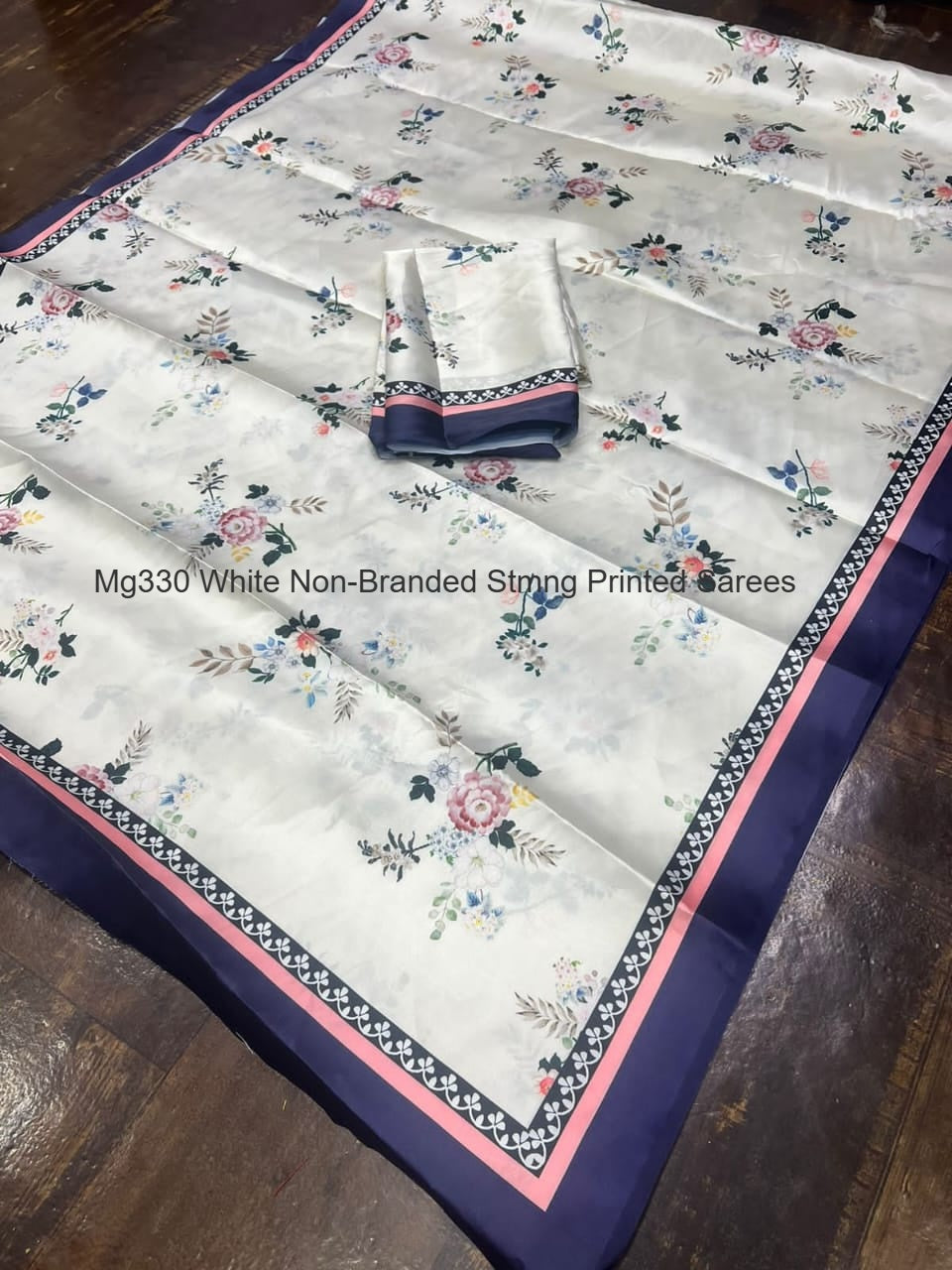 Mg330 White Non-Branded Stmng Printed Sarees