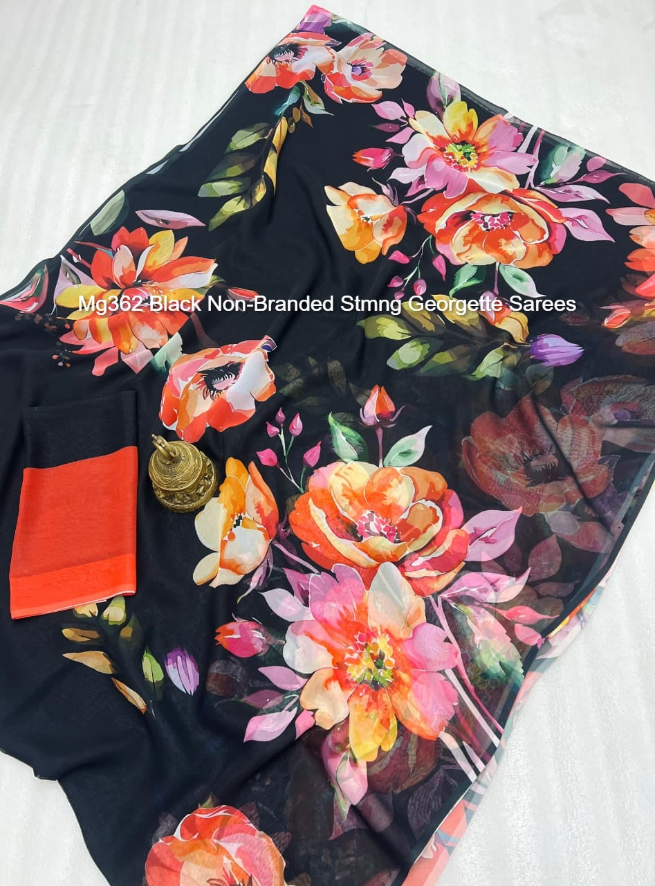Mg362 Black Non-Branded Stmng Georgette Sarees