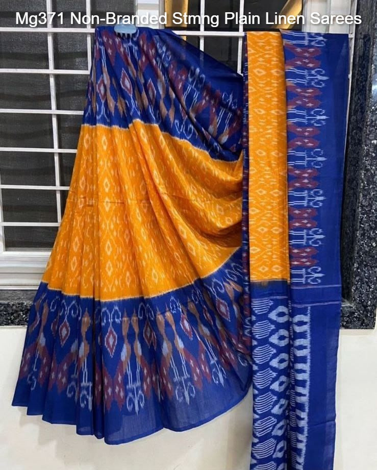 Mg371 Non-Branded Stmng Plain Linen Sarees