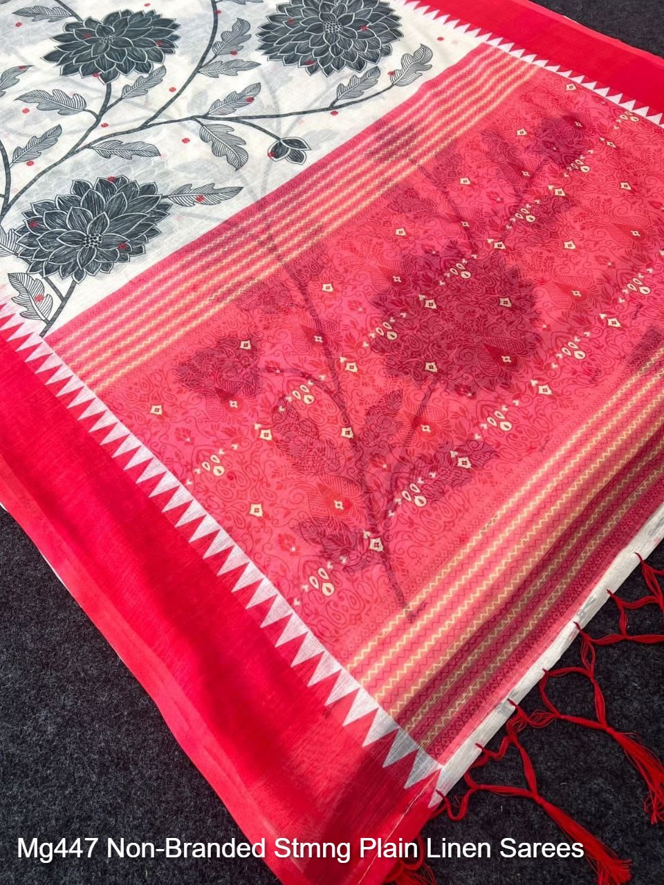 Mg447 Non-Branded Stmng Plain Linen Sarees