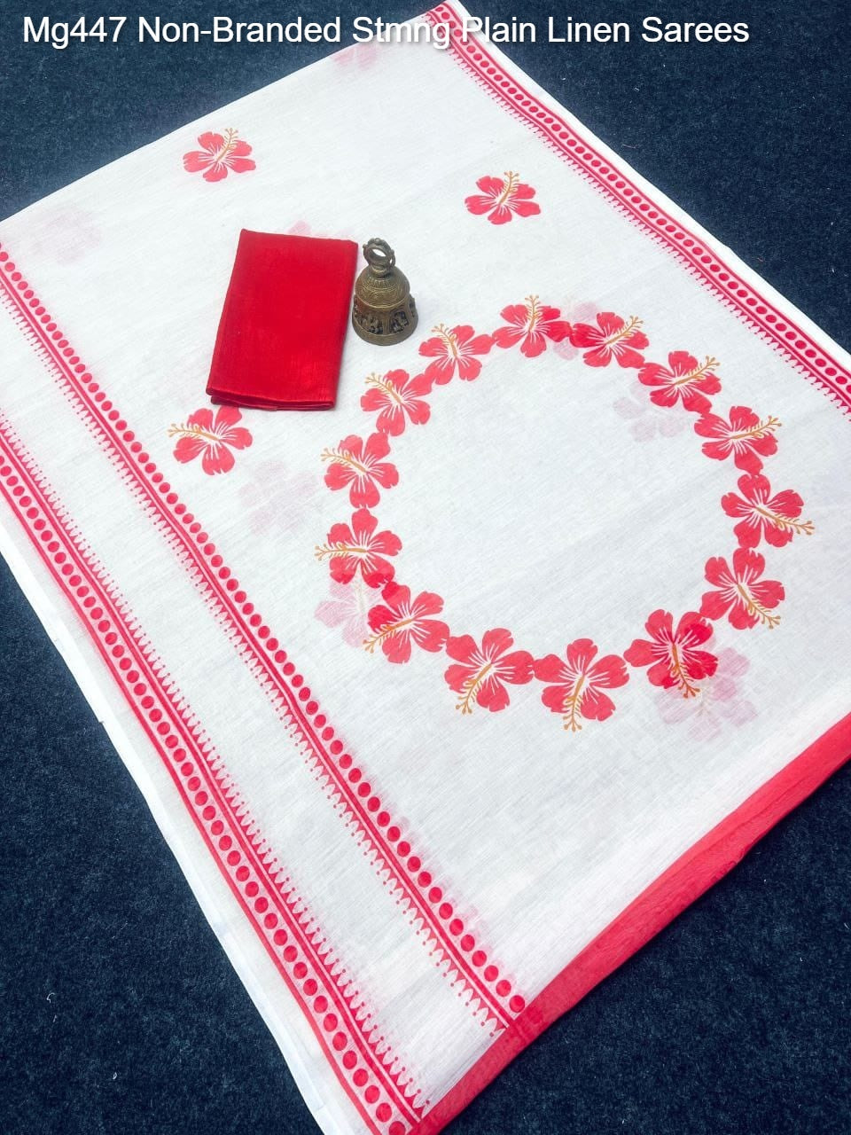 Mg447 Non-Branded Stmng Plain Linen Sarees