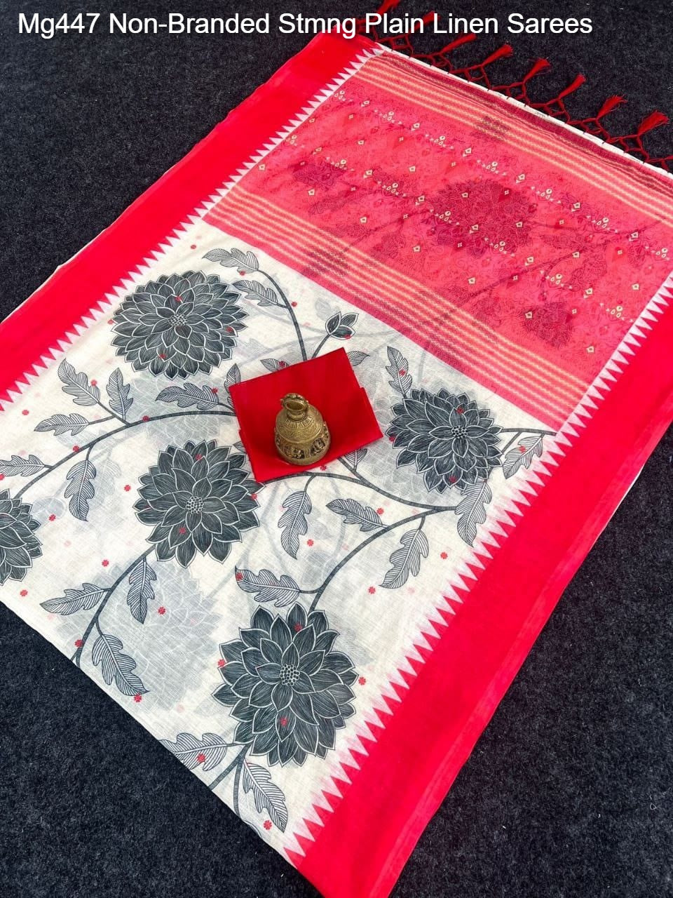 Mg447 Non-Branded Stmng Plain Linen Sarees