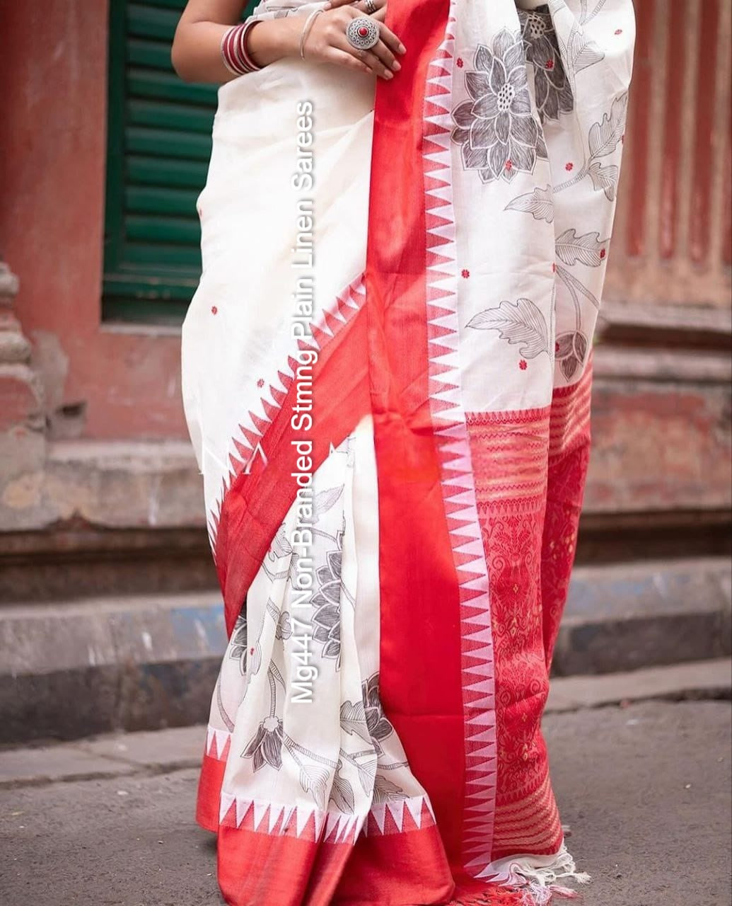 Mg447 Non-Branded Stmng Plain Linen Sarees
