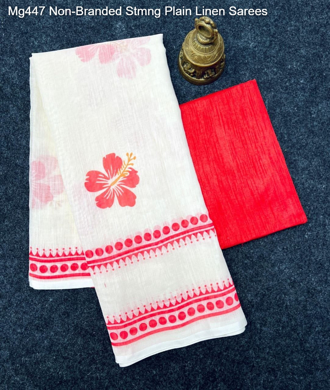 Mg447 Non-Branded Stmng Plain Linen Sarees