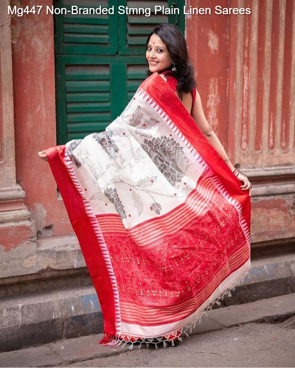 Mg447 Non-Branded Stmng Plain Linen Sarees