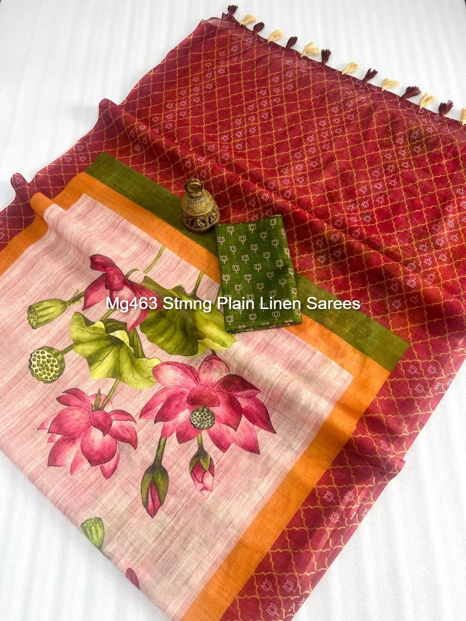 Mg463 Stmng Plain Linen Sarees