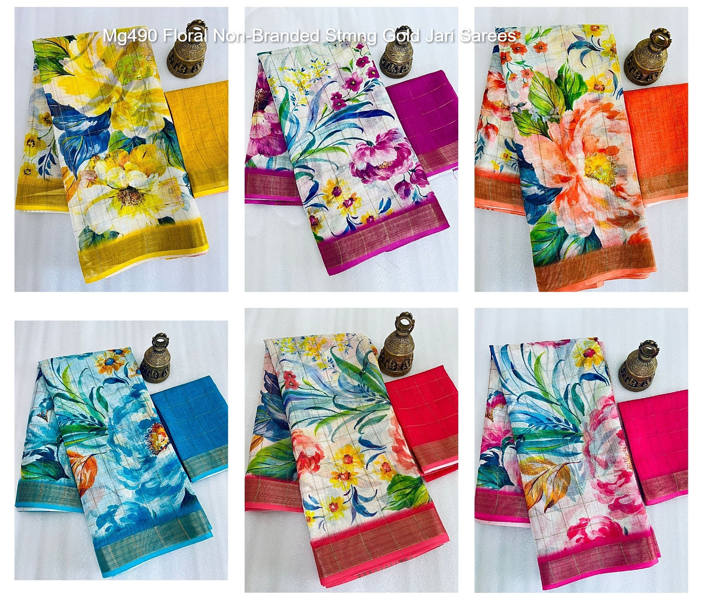 Mg490 Floral Non-Branded Stmng Gold Jari Sarees