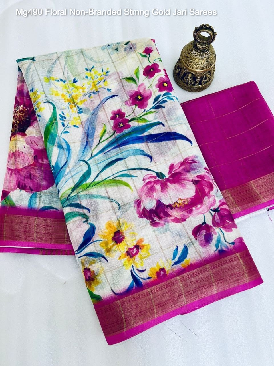 Mg490 Floral Non-Branded Stmng Gold Jari Sarees