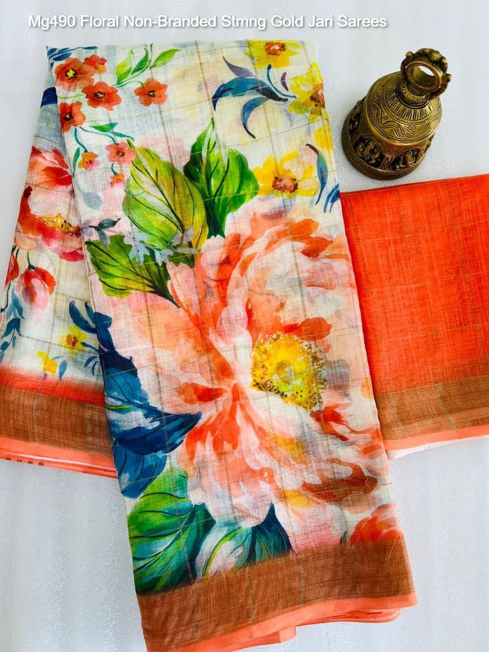 Mg490 Floral Non-Branded Stmng Gold Jari Sarees