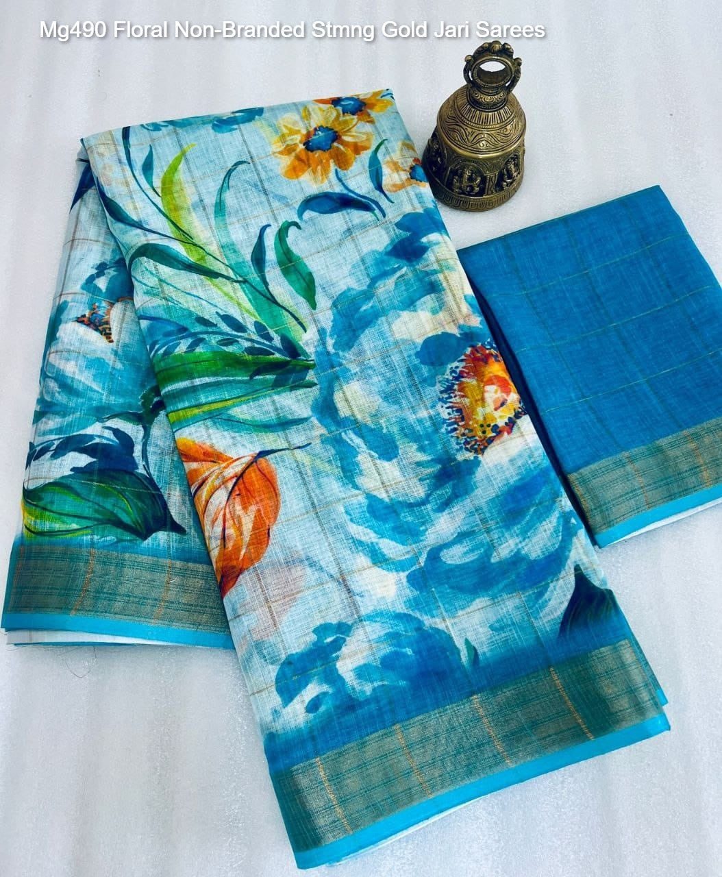 Mg490 Floral Non-Branded Stmng Gold Jari Sarees