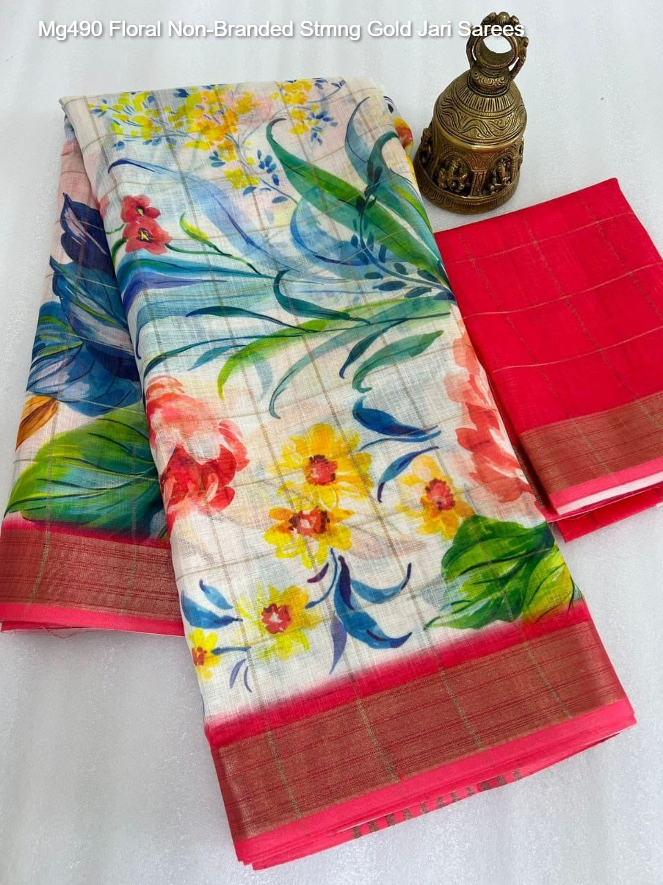 Mg490 Floral Non-Branded Stmng Gold Jari Sarees