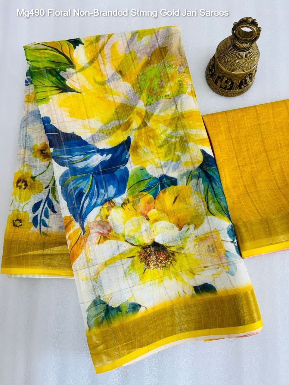 Mg490 Floral Non-Branded Stmng Gold Jari Sarees