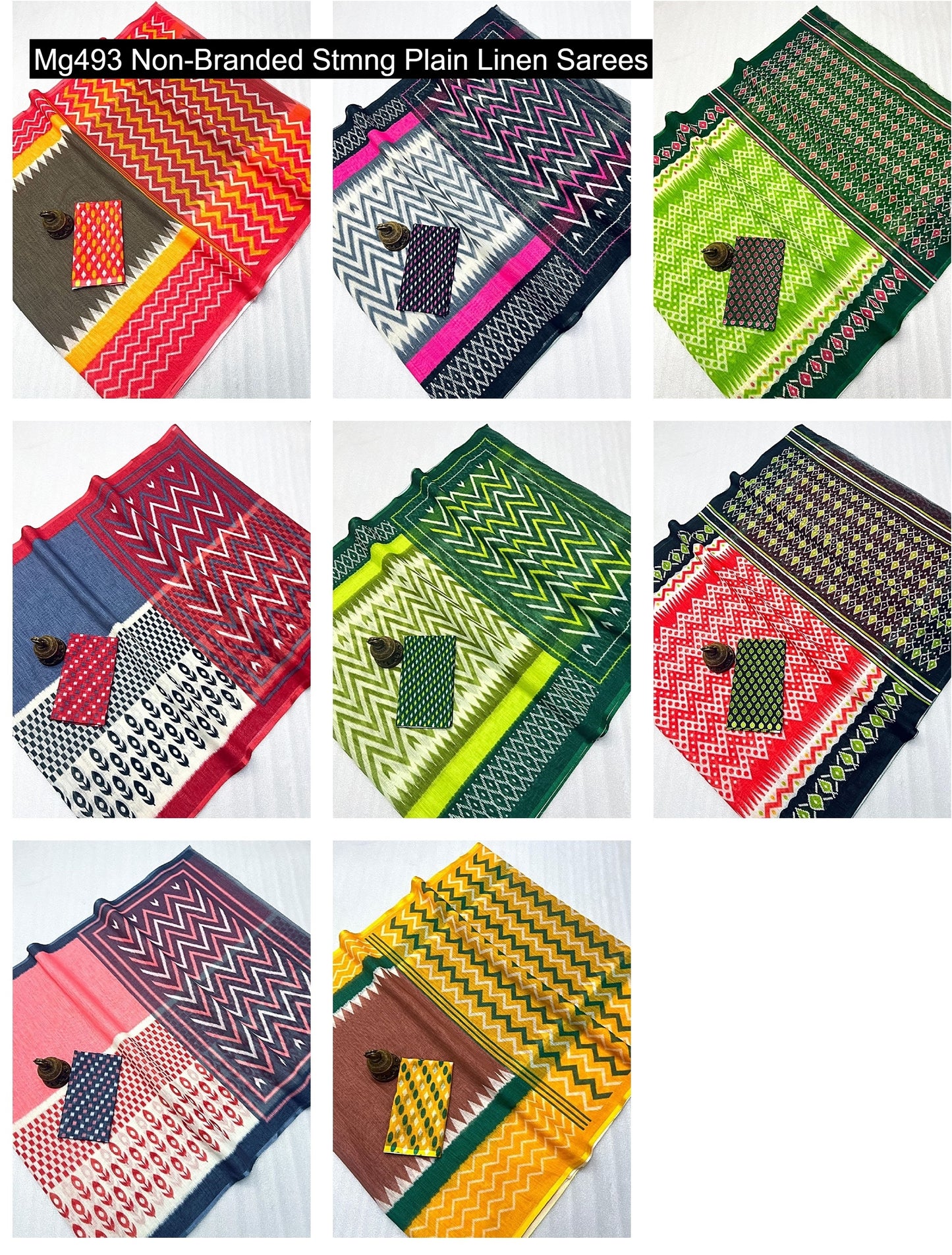 Mg493 Non-Branded Stmng Plain Linen Sarees