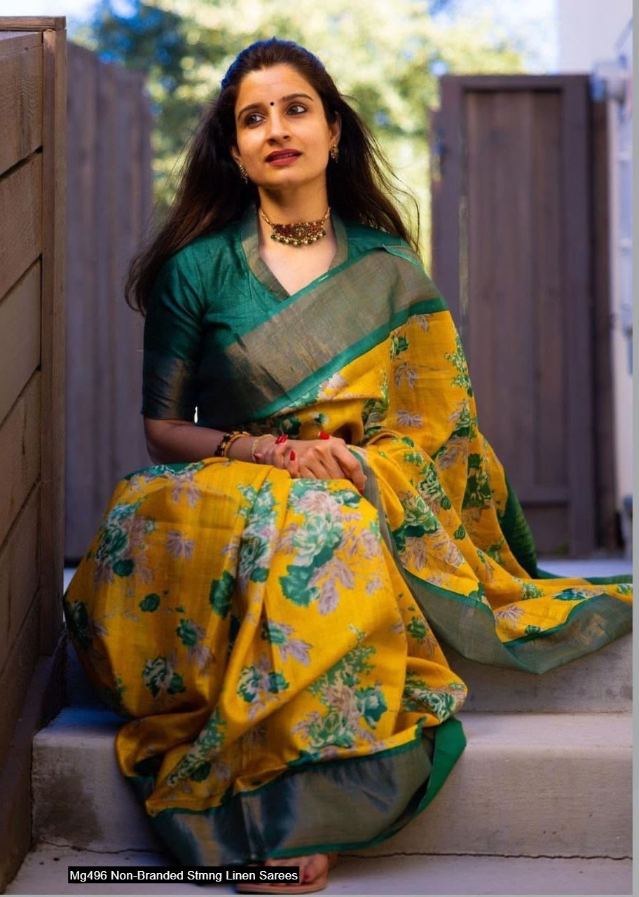 Mg496 Non-Branded Stmng Linen Sarees