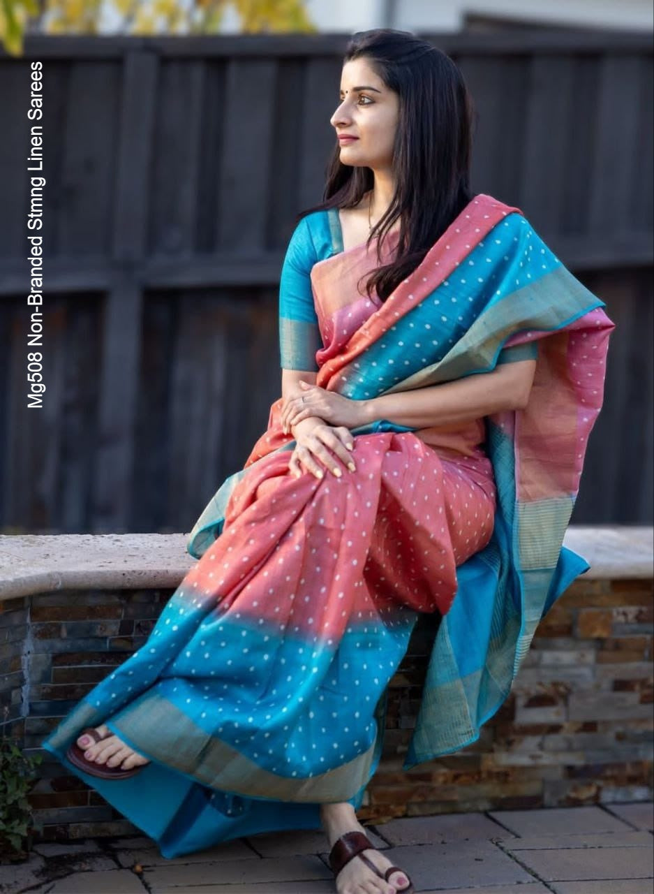 Mg508 Non-Branded Stmng Linen Sarees