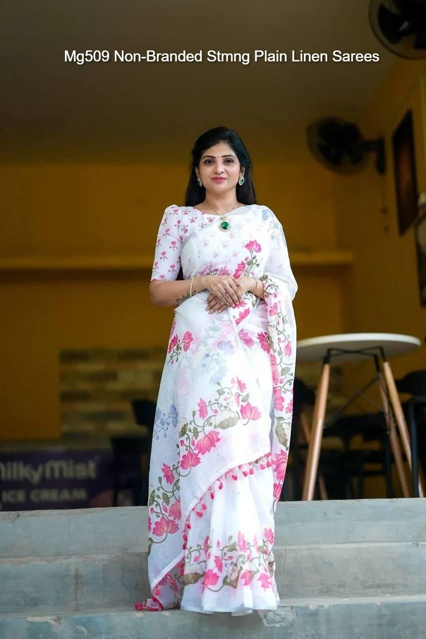 Mg509 Non-Branded Stmng Plain Linen Sarees